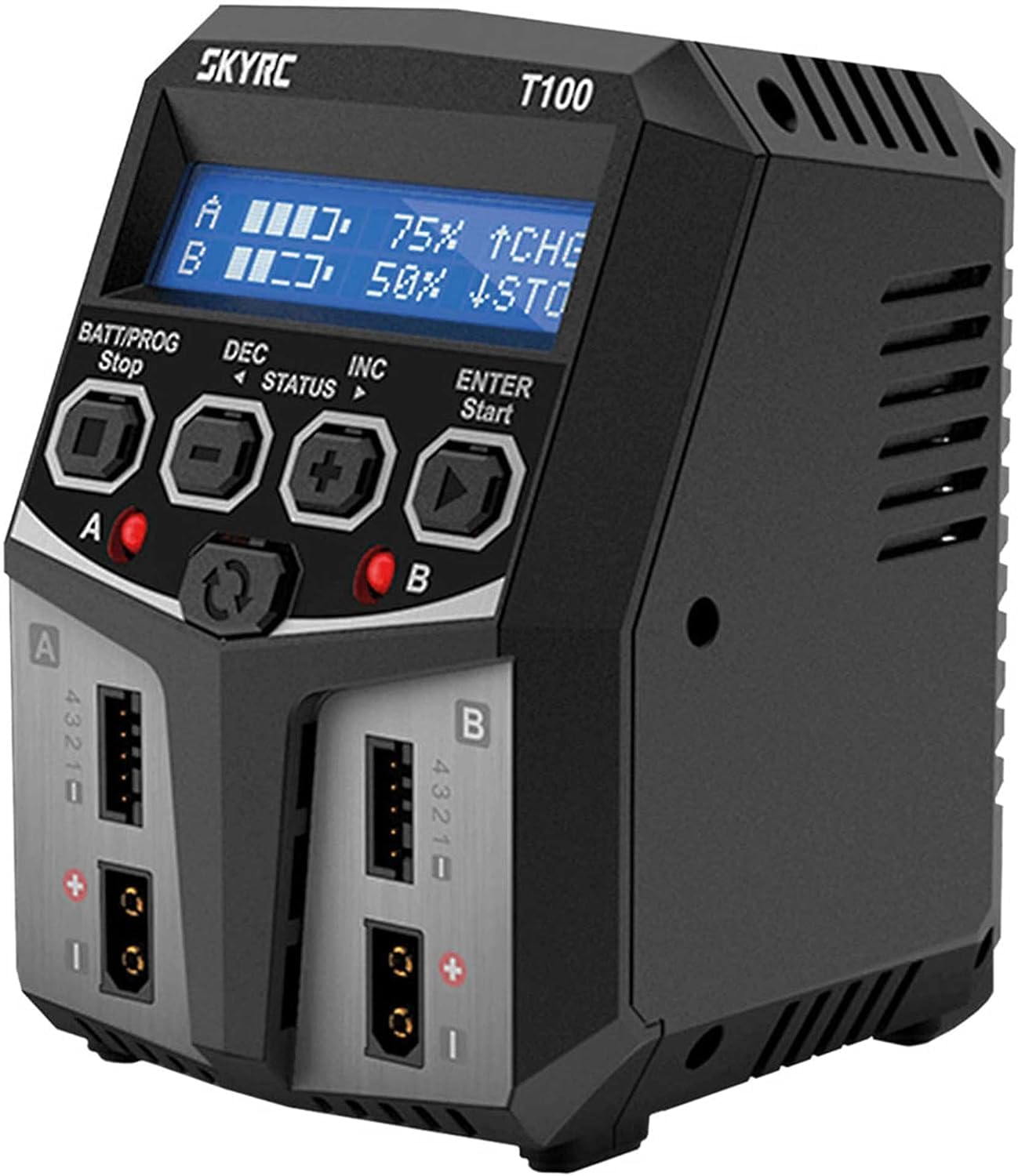 Yangers Dual Lipo Balance Charger, SKYRC T100 5.0A AC Input Two Channel XT60 Charger/Discharger for 2S 3S 4S LiFe LiHV LiIon LiPo, 6S 7S 8S NiCd NiMH Pb AGM (6V/12V) Timer Stop AGM & Cold-Charge Modes