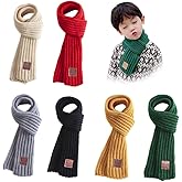EUBUY 6 Pcs Kids Winter Warm Knit Scarf Solid Color Toddler Warmer Scarf for Boy Girl, Winter Neck Warmer Knitted Wrap for Outdoor Travel Walking Skiing