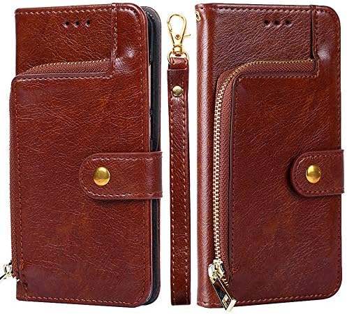 Leugel Wallet Case for OnePlus 7 Pro, Premium Leather Zipper Wallet Multifunctional Accessories Removable Card Slot Pocket Pouch Flip Protective Cover for OnePlus 7 Pro - Brown