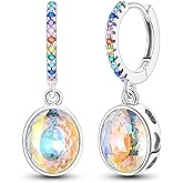 Hapour Earrings for Women Dangle Drop Hoop 925 Sterling Silver Colorful Cubic Zirconia Hoops Hanging CZ Jewelry Trendy Lightweight Ornament Dainty Earring Simple Hypoallergenic Minimalist