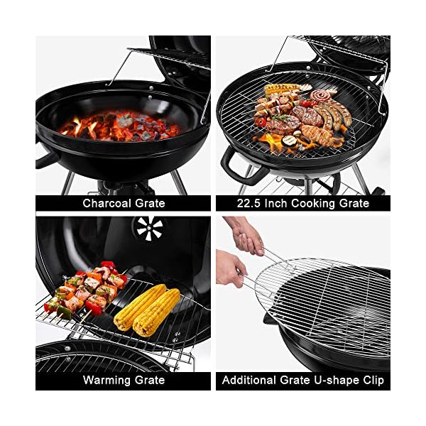 BEAU-JARDIN-225-Inch-Charcoal-Grill-with-Large-Cooking-Grate-Heavy-Duty-BBQ-Grill-Charcoal-Portable-Premium-Kettle-Grill-with-Warming-Grate-Outdoor-Camping-Picnic-Round-Standing-Barbecue-Grills