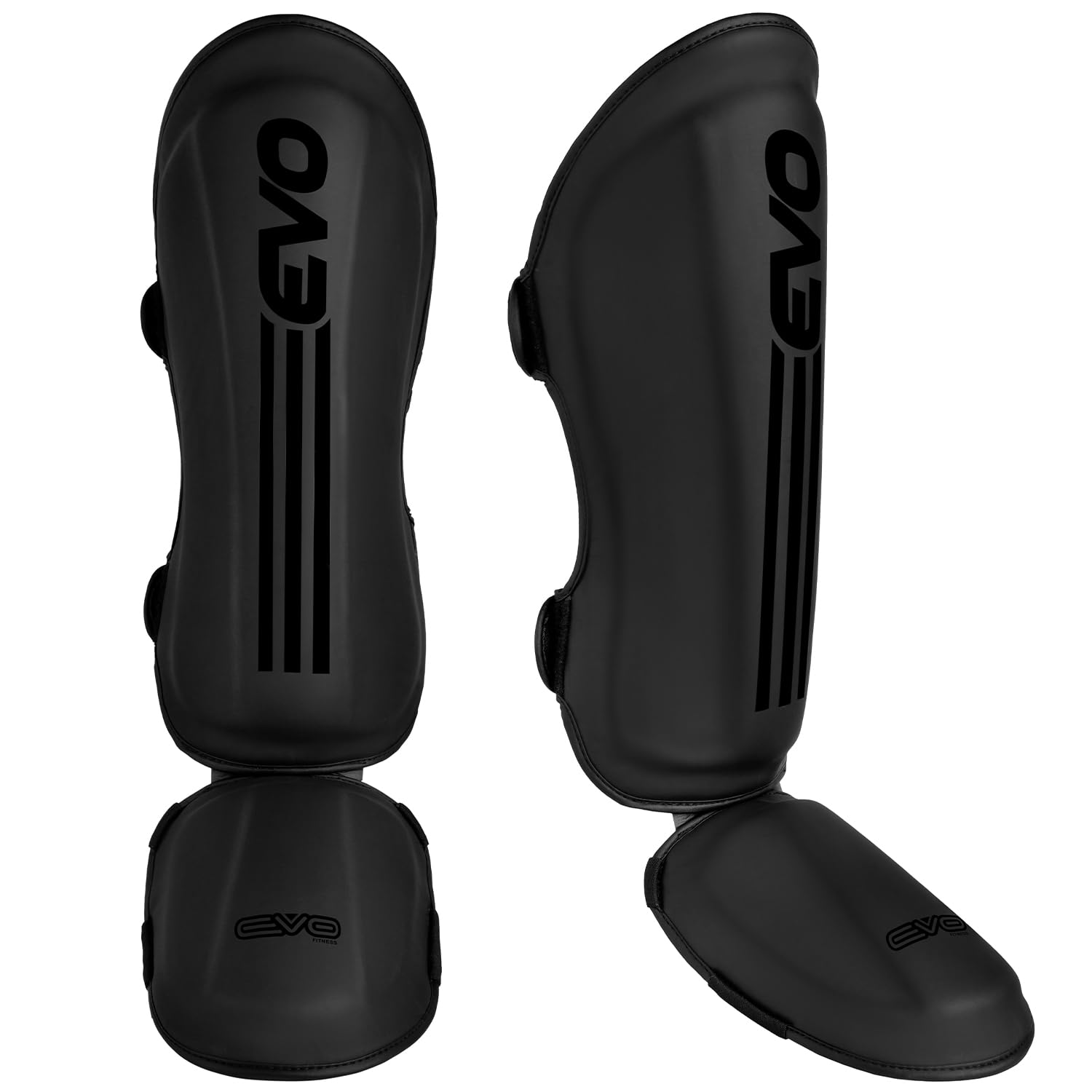 EVO Fitness Matte Black Shin Instep Guards Kickboxing Muay Thai MMA Training Pads Foam Protection Leg Foot Protector for Martial Arts Sparring Boxing Gear (XL, Black)