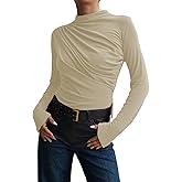 SweatyRocks Women's Mock Neck Ruched T Shirt Long Sleeve Casual Basic Top