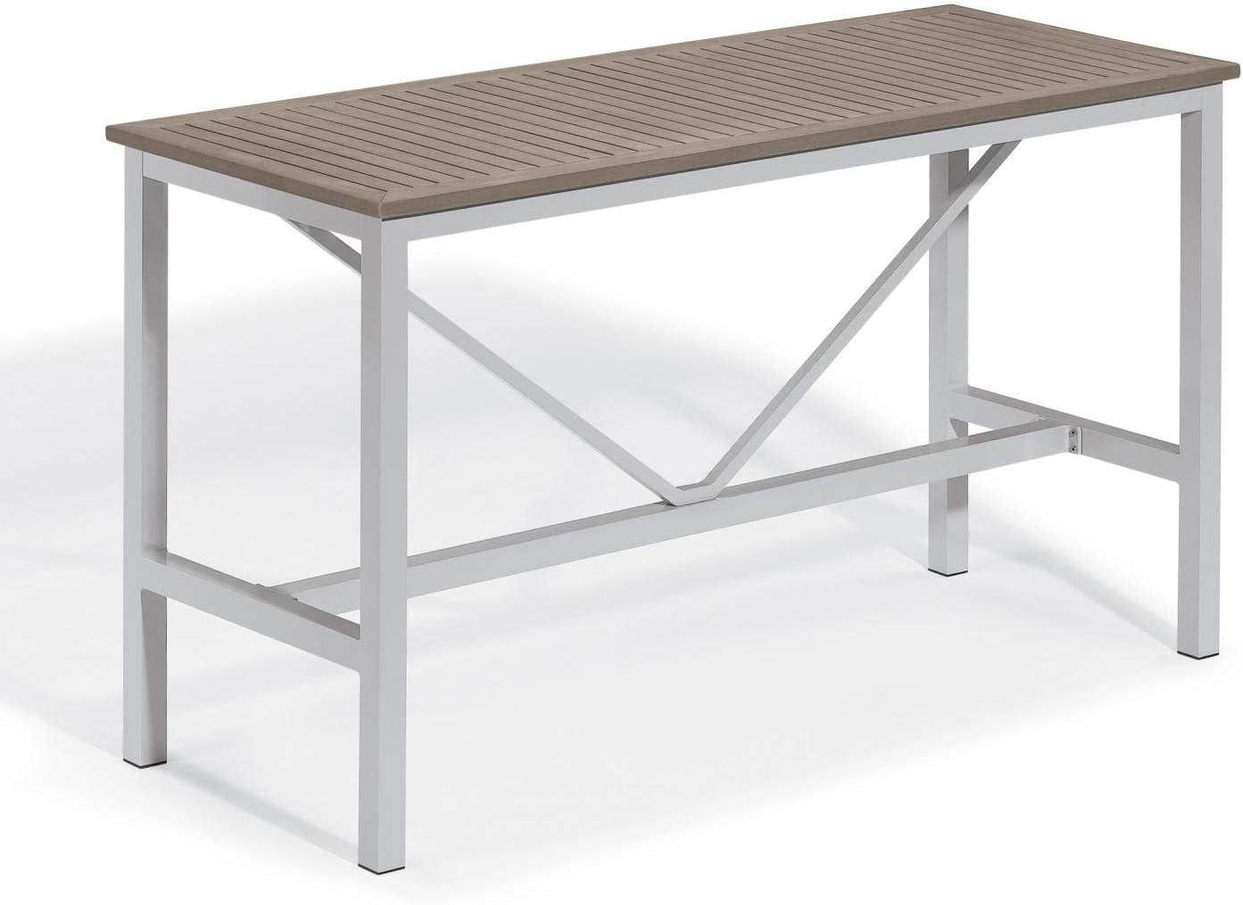 Oxford Garden Travira 7 Piece Aluminum Patio Bar Set W/ 72 X 30 Inch Rectangular Tekwood Vintage Table Bellows Sling: Garden & Outdoor