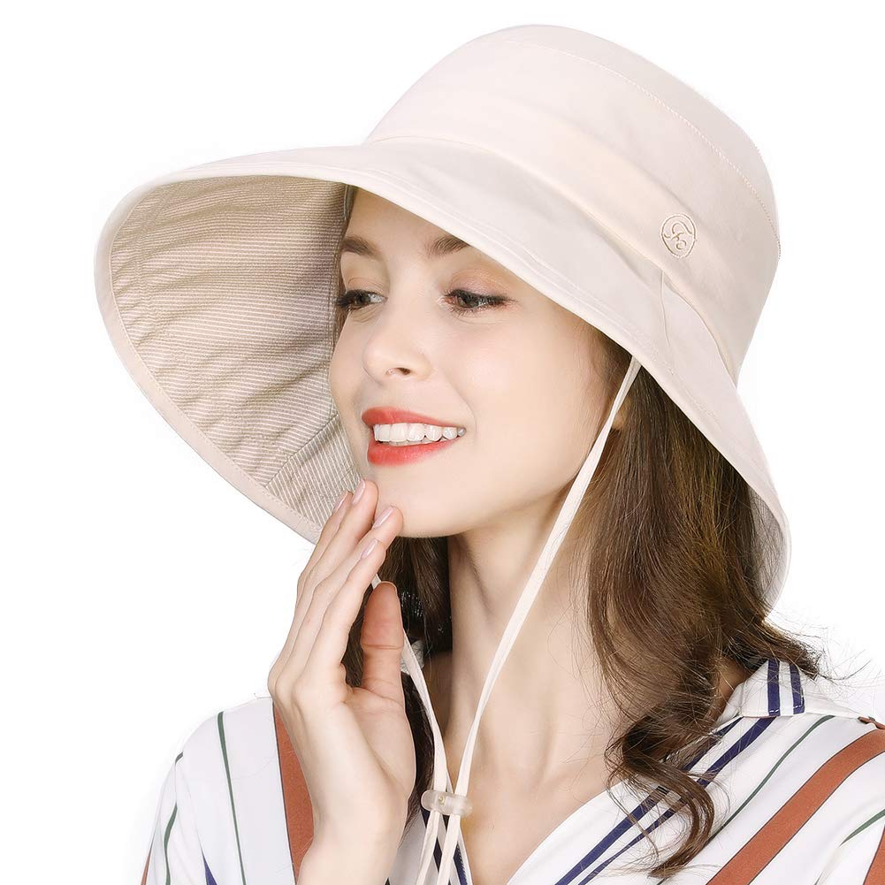 Womens Bucket Sun Hat SPF 50 Wide Brim Waterproof Rain Hats Walking Hiking Hat with Chin Strap Packable Adjustable