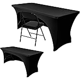 Nasitos 2 Pack Black Table Cloth 6 Foot-Spandex Fitted Tablecloth Rectangle Tables, Open Back Stretch Folding Trade Show Table Covers Fabric Washable & Wrinkle Resistant for Parties, Wedding, Event