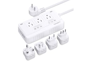 TREVOLTY 2000W Voltage Converter US to Europe, 220V to 110V Converter for European Travel, Power Adapter for Hair Dryer, Universal Travel Adapter with 3 AC/ 2 USBC/ 2 USBA/EU/UK/AU/IT Plugs (White)