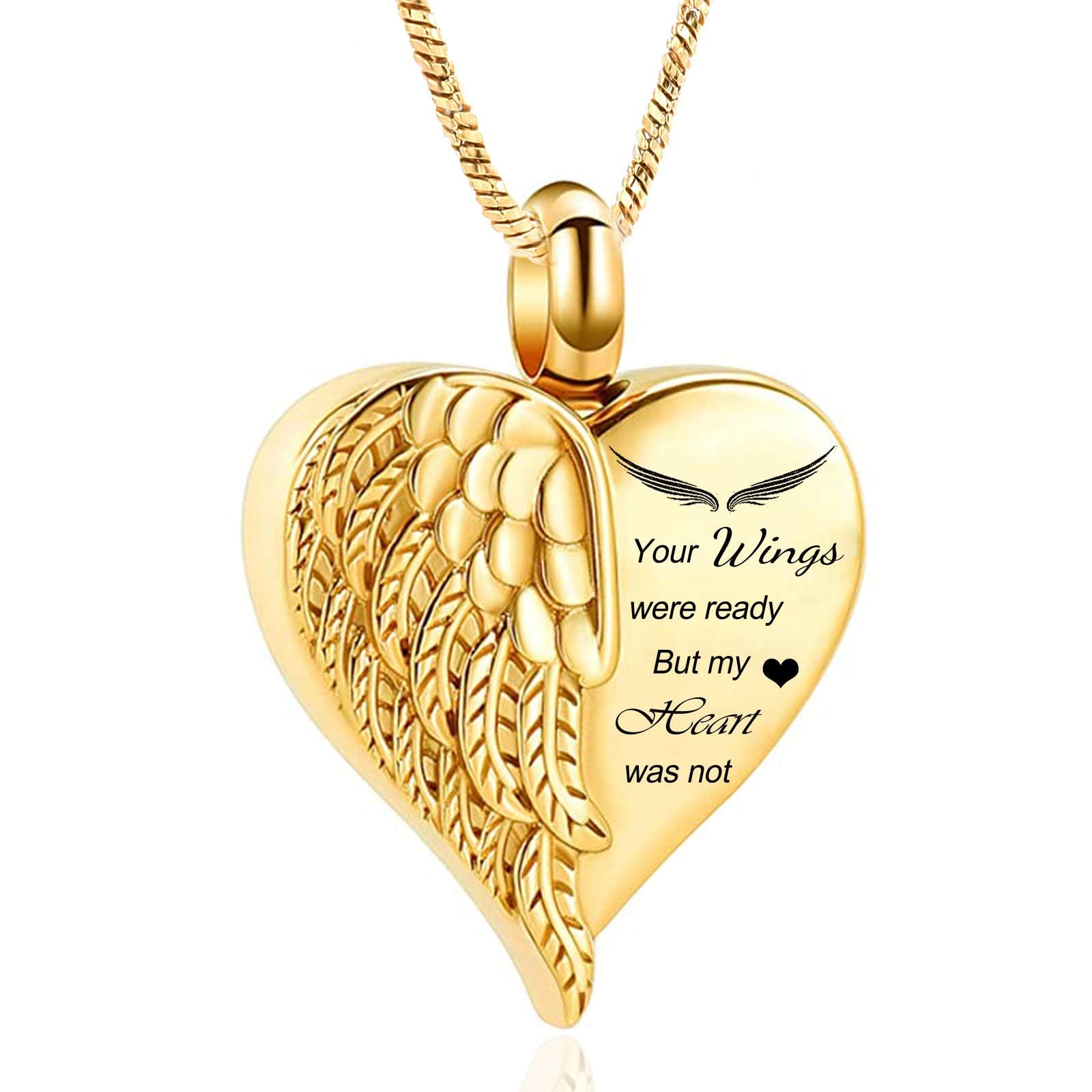 Love Heart Urn Necklace for Ashes Keepsake Memorial Cremation Jewelry Stainless Steel Angel Wing Heart Urn Locket Ashes Holder Memorial Urn Jewelry for Human/Pet Ashes