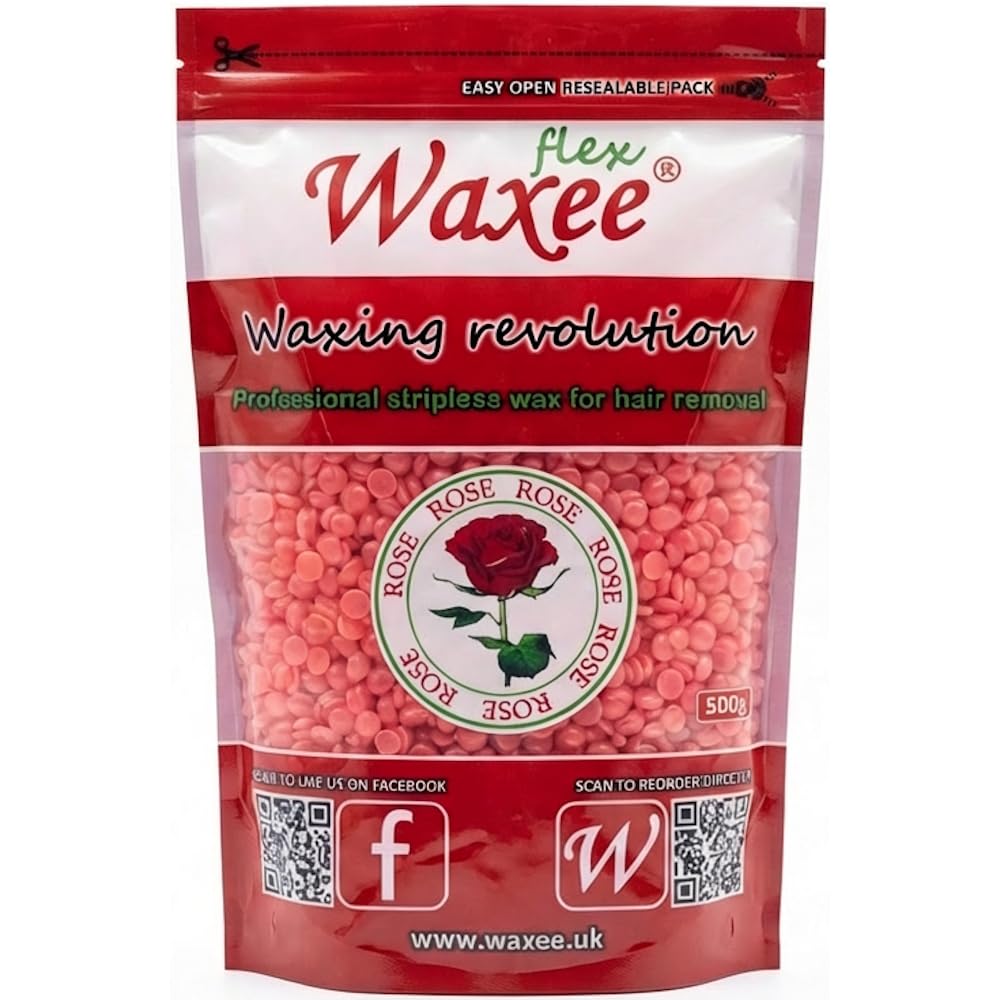 Waxee FLEX Film Hard Wax Stripless Hair Removal Wax, 500g, Rose, Pellets, Bikini, No Strips! Brazilian Waxing, Hot!