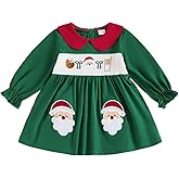 BULINGNA Toddler Baby Girl Christmas Santa Dress Long Sleeve Doll Collar Kids Smocked Christmas Dress Fall Winter Clothes