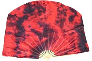 Winged Sirenny Large Single Belly Dance Silk Flutter, 45in Wide Short Silk Fan Veil Right Hand(Lava)