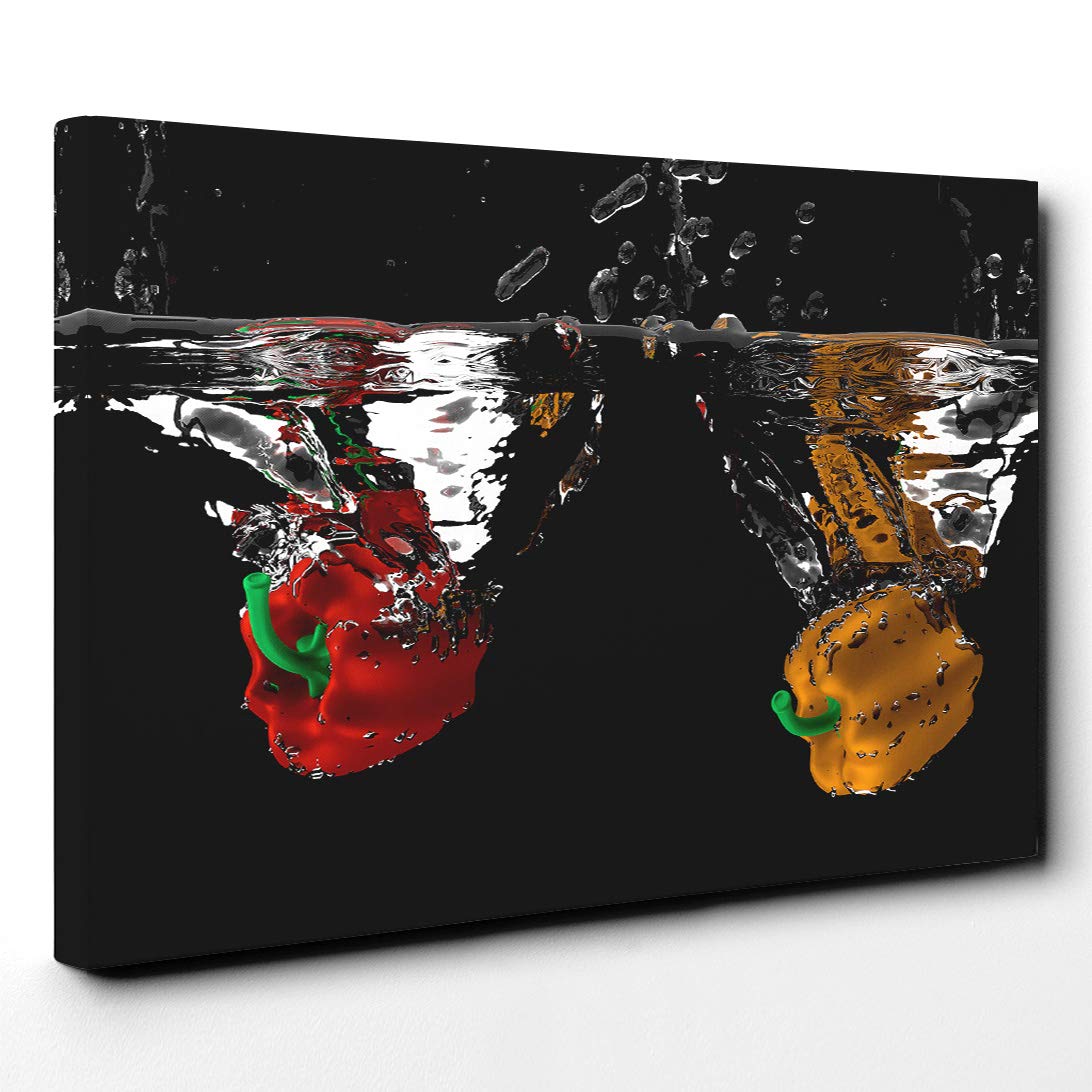 Red and Yellow Peppers Canvas Print | Gallery Wrapped 30mm Frame Wall Art | 20x14 inches | Ready to Hang | Modern Picture | Living Room Bedroom Lounge Office