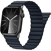 Tasikar Magnetic Straps Compatible with Apple Watch Strap 49mm 45mm 44mm 42mm Ultra 2 Ultra Series 9 8 7 6 5 4 3 2 1 SE 2 SE, Silicone Band with Magnetic Closure for Men Women (Navy Blue)