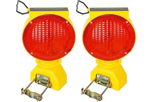 NPKRRSK Solar Industrial Warning Lights, Waterproof Rechargeable Safety Barricade Warning Lights, Traffic Signal Flashing 2 Sided Visibility Amber LED for Road Construction and Emergency（2 PCS） (Red)