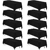 BRILLMAX 10 Pack Black Tablecloths 70 x 120 Inch for 6ft & 8ft Rectangle Tables - 150 GSM Polyester Fabric, Universal Fit, Water, Stain & Wrinkle Resistant Cloth Cover for Wedding Reception Banquet