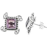 925 Sterling Silver Purple Amethyst Studs, Square Push Post Earring, February Birthstone, Natural Gemstones Statement Jewelry, Bridal Wedding Handmade Gift for Women