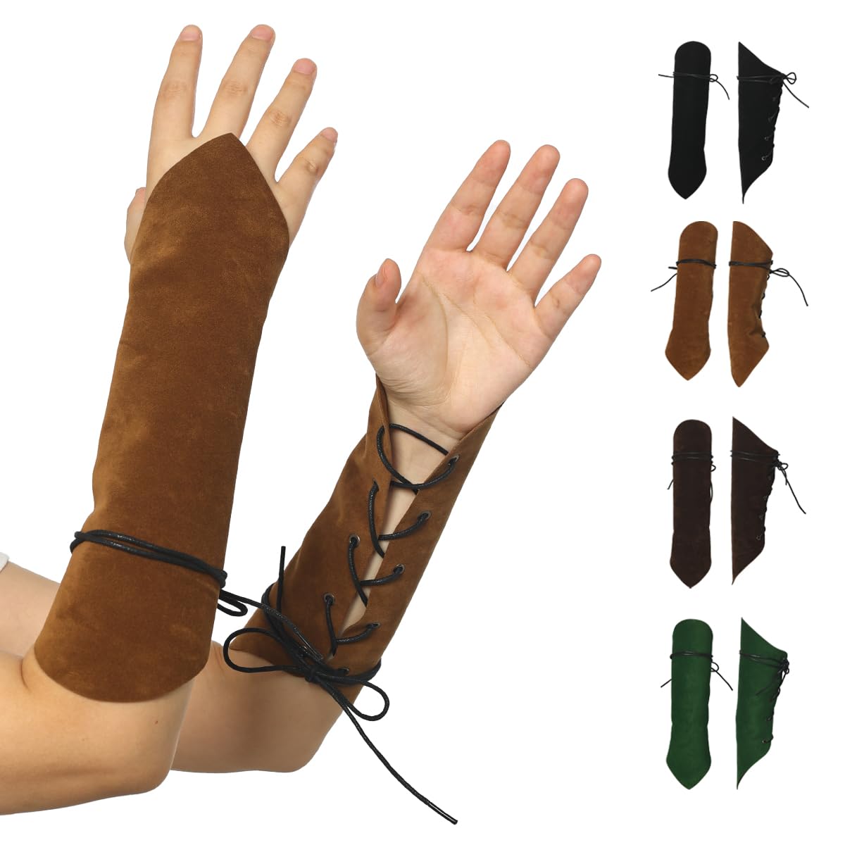 BPURB 2 Pack Medieval Viking Armor Costume Arm Guards for Unisex Gauntlet Wristband Wide Bracer Arm Armor Cuff (Brown)