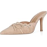 DOEYG Women Pointed Toe Bow Heels Mules Slip on Stiletto Heels Sandals Dress Party Wedding Studded Heels Pumps