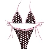WDIRARA Women's Polka Dots Bikini Set Halter Triangle Swimsuit Tie Side 2 Piece Bathing Suit