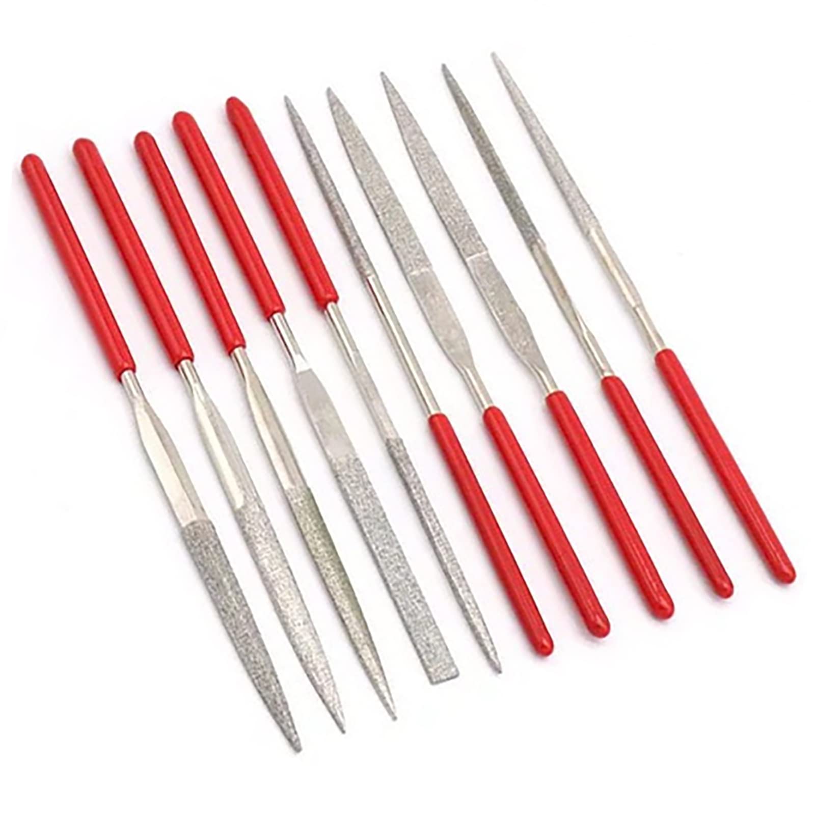 HREDZEO Diamond Needle File Set, 10 Pcs Assorted Styles, 140 x 3 mm, Diamond Files for Polishing Machines, Jewelry, Glass, Stone, Wood, DIY Carving