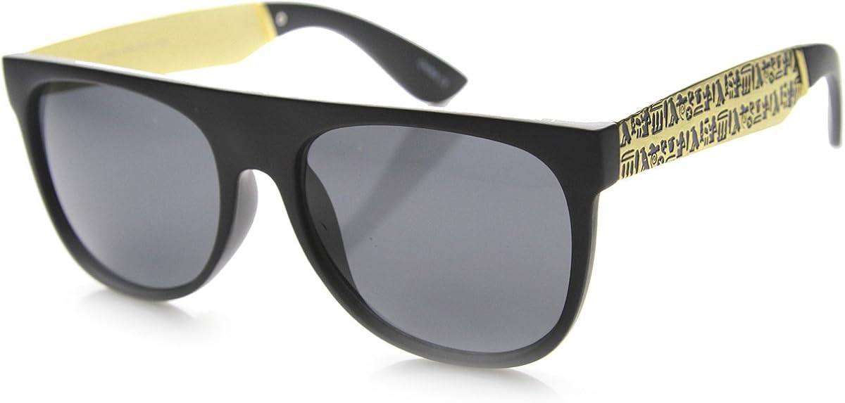 Retro Flat Top Egyptian Hieroglyphic Etched Metal Temple