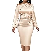 Yiershu Women's Sexy Fall Off Shoulder Bodycon Dress Elegant Long Sleeve Formal Cocktail Party Midi Maxi Dresses