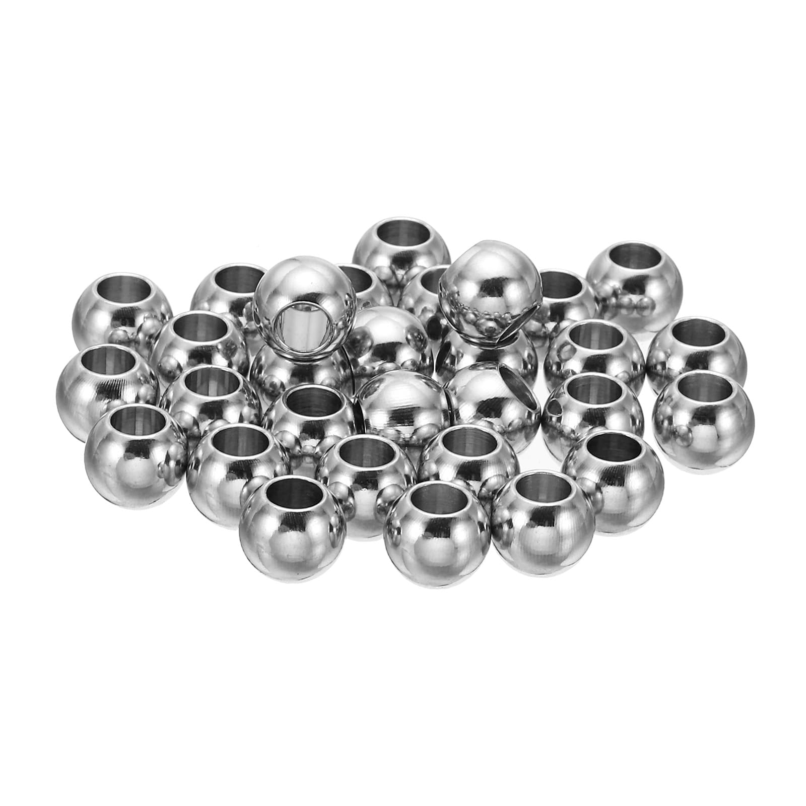 PATIKIL Smooth Round Spacer Beads, 30 Pcs 8mm OD 4mm ID 304 Stainless Steel Loose Balls Spacers Metallic Seamless Ball Beads for DIY Bracelet Necklace Earring Jewelry Making, Silver — image 1