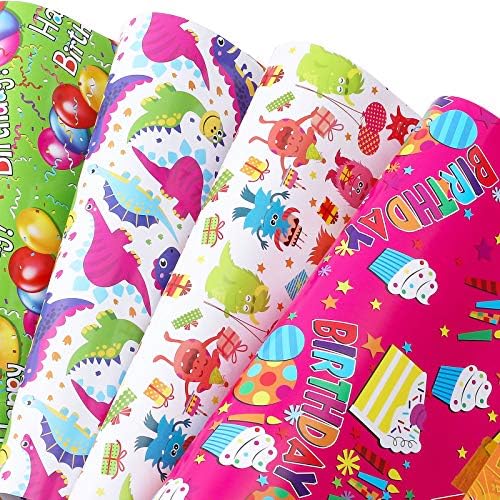 U’COVER Birthday Reward Wrapping Paper Units Comfortable Birthday Greetings Theme 4 Types Combined Reward Wrap Paper for Items Field Wrapped Decor 20 * 29 inches (Pack of 10 Folded Sheets)