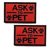 GrayCell Ask to Pet Dog Embroidered Tactical Morale Velcro Patch Badge for Dog Harness & Vest- Set of 2