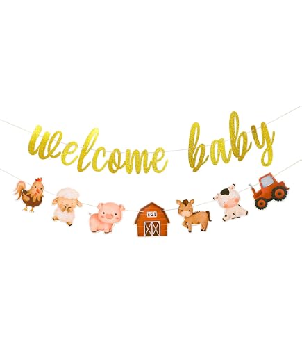 Kreatwow Banner E Ghirlanda Per Baby Shower A Tema Fattoria – Rosso Con Animali, Decorazione Completa Per Festa Di Benvenuto Per Bambina