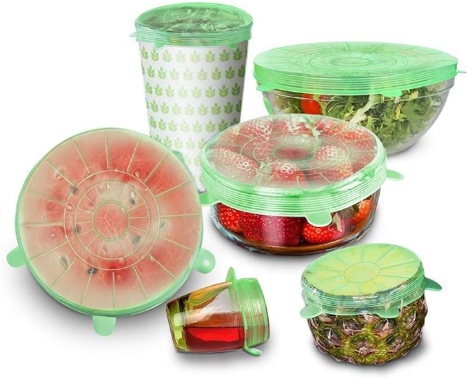 12 Tapas De Silicona Elásticas Ajustables Para Cocina - Sin BPA, 6 Tamaños, Apta Microondas, Nevera Y Lavavajillas