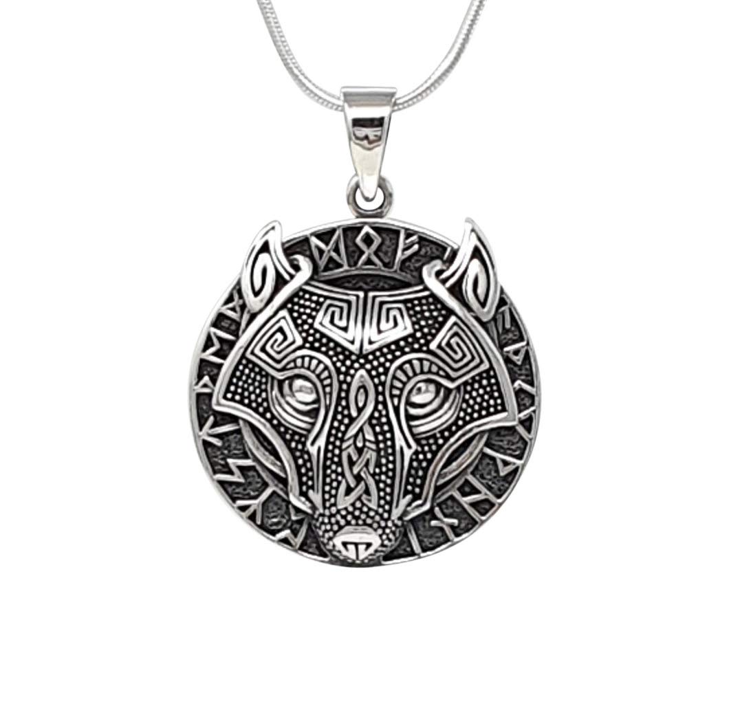Treasure Bay Men's Womens 925 Silver Odin's Wolf Viking Pendant with Chain Necklace