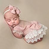 Lgvhydh Newborn Photo Props Outfits Girl Baby Photography Props Newborn Girl Romper Headress Infant Princess Costume (Pink)