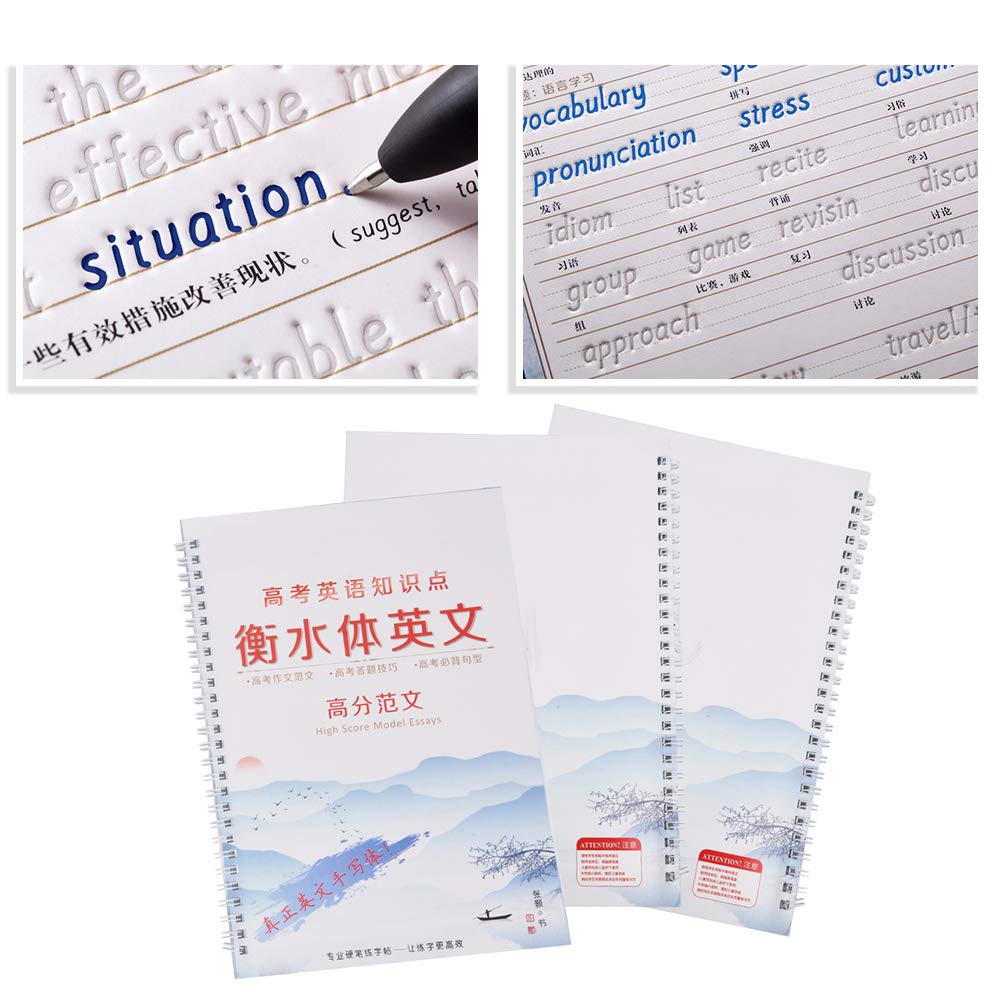 Hztyyier Writing Books for Kids, 3 Pack English Handwriting Practice Copybook with Reusable Groove for Children Students