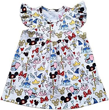 Aiqqwit Girls Summer Latest Design Fashionable Casual Flutter Dress Children's Mickey Dress
