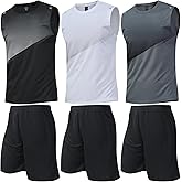 BOOMCOOL 3/2Set Workout Shirts for Men Gym Outfits Clothes Shirt and Shorts Men's Sleeveless Athletic Sets Polyester Mesh
