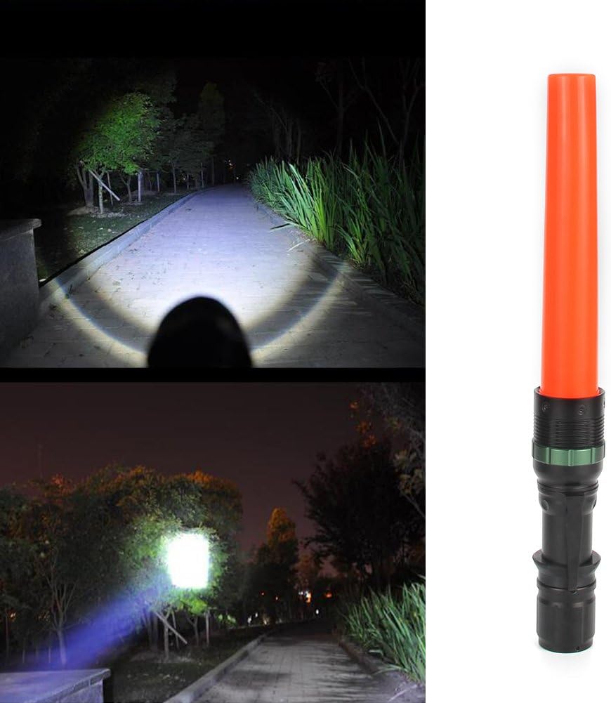 UltraFire 2pc 11-Inch Signal Traffic Wand Safty LED Flashlight 250 Lumen, Red Flashing Mode, Wrist Strap Lanyard, Side Clip, Orange Finish for Kids Outdoor Camping - - 