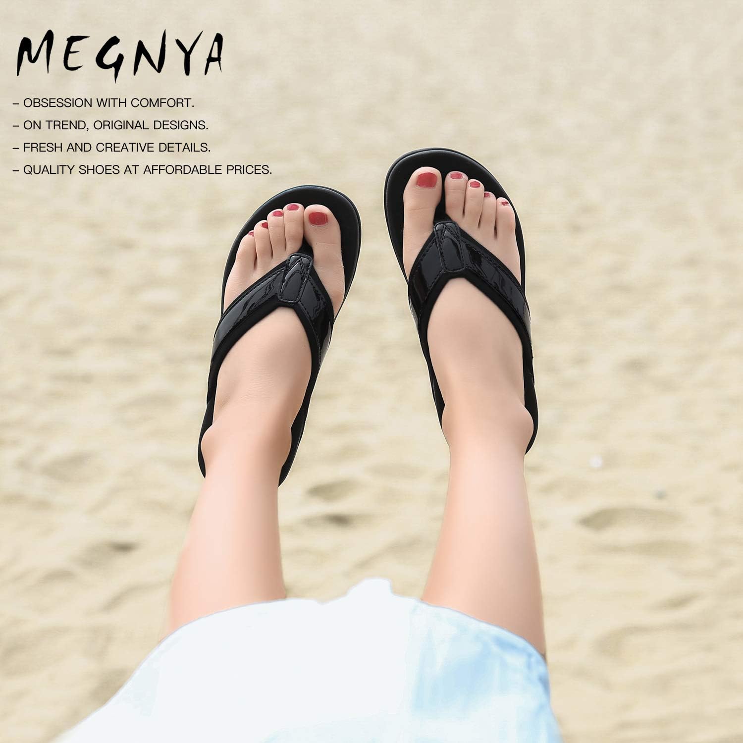 MEGNYA Orthotic Flip Flops for Women,Plantar Fasciitis Sandals for Flat Feet with Arch Support Thong Style Flip Flops Sandals for Comfortable Walk: Shoes