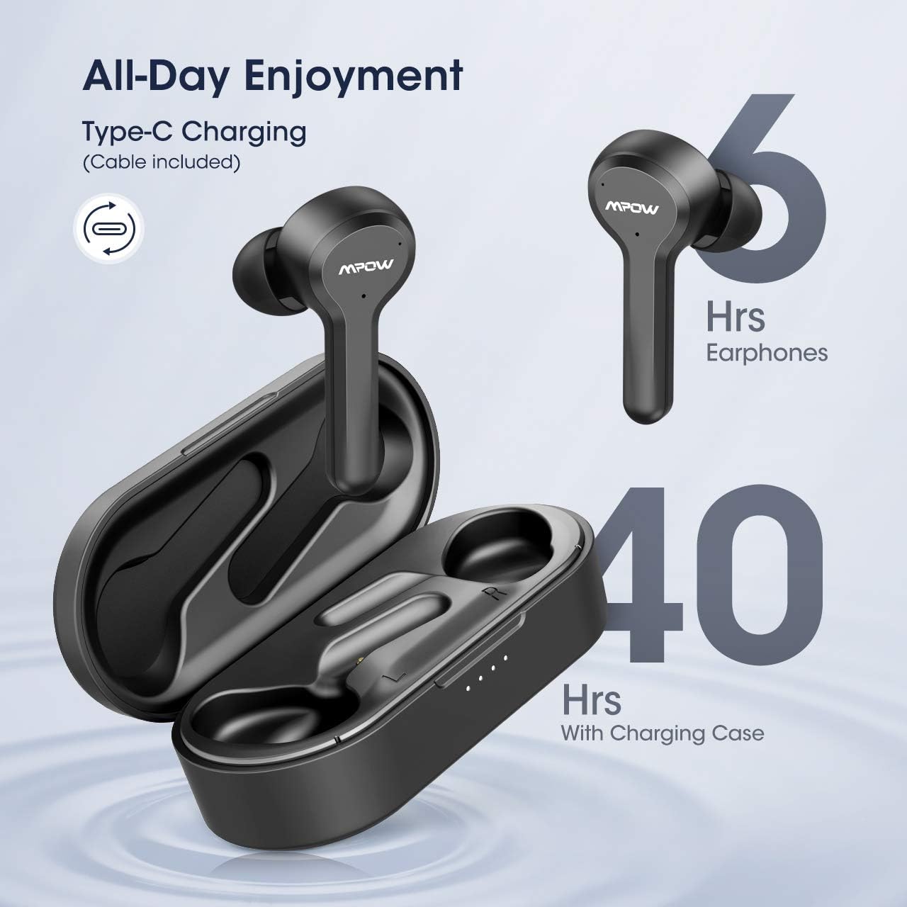 Wireless Earbuds,Mpow M9 4-mic Noise Cancelling CVC 8.0 True Wireless Bluetooth 5.0 Earphones in-Ear,Touch Control Stereo Bass Sport Headphones,40H Playing Time/USB-C/IPX8 Waterproof,Three modos,Black: Home Audio & Theater