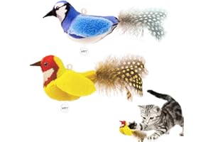 Ipawspace Catnip Cat Toys Boredom Relieve Teeth and Kicking Feather Cat Toys Interactive with Lifelike Chirp Sound Chirping Bird Kitten Toy Real Feather (2 Pack Bird)