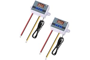 Alinan 2pcs 24V XH-W3001 Digital LED Temperature Controller Mini Thermostat Switch with Waterproof NTC 10K Thermistor Sensor Temperature Probe, -50℃ to 110℃ Heating/Cooling Temperature Control
