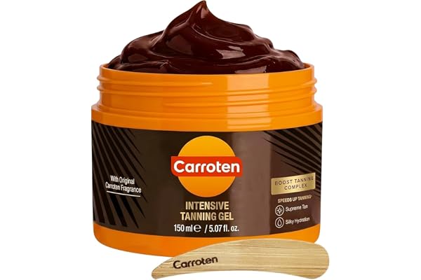 Carroten Intensive Tanning Gel | Browning Indoor/Outdoor Tan Accelerator | Non-Greasy, Water-Resistant with Carrot and Coconu