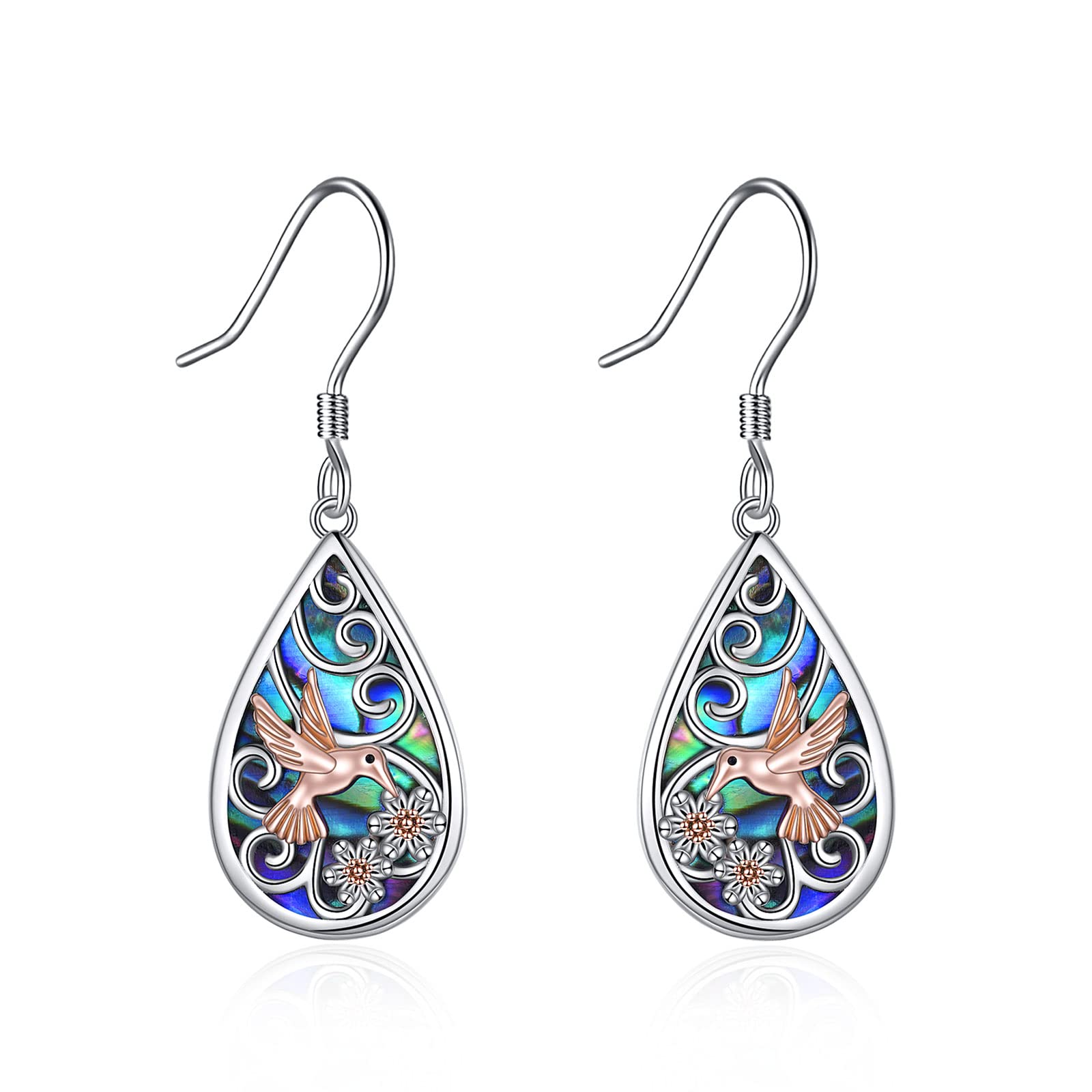 VONALA 925 Sterling Silver Vintage Dangle Earrings with Abalone Shell Jewellery Birthday Gifts for Women (Hummingbird Dangle Earrings)