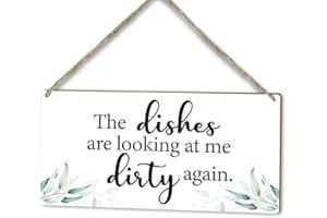 WWONGXIANB The Dishes are Looking at Me Kitchen Sign, Wood Door Hanging Plaque Decor, Home Farmhouse Rustic Watercolor Leaf Dining Room Shelf Decor Wooden Sign, Wall Art Decor Kitchen Idea Gift-54