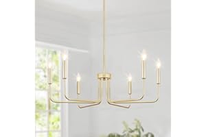 Rviezza Gold Chandelier, 6-Light Farmhouse Chandeliers for Dining Room, Rustic Candle Chandelier Light Fixture, Industrial Modern Chandeliers Lighting for Kitchen Living Room Foyer Entrance