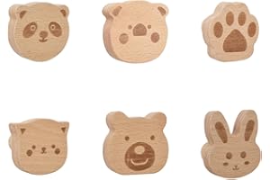 MOROBOR 6pcs Self-Adhesive Wild Animal Beech Wood Handles, Cat Claw, Rabbit, Bear, Panda, Kitten, Pig Shape Handles Wood Hooks for Children's Room Decoration Cabinet Knobs