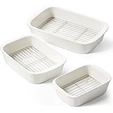 LE TAUCI Deep Casserole Dishes for Oven, 13.7”x9.6” Ceramic Baking Dish Set with Roasting Racks, Large Lasagna Pans with Hand