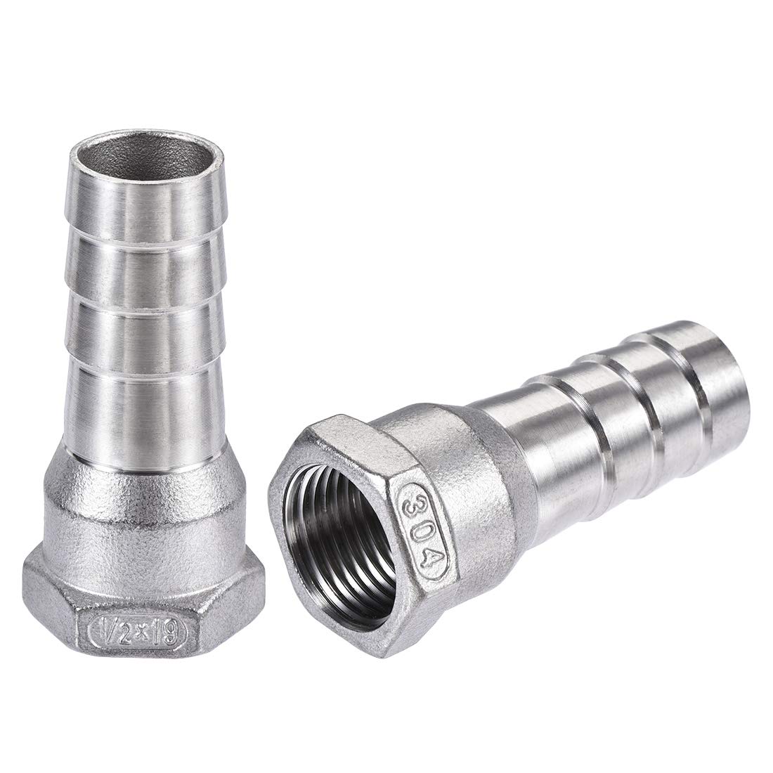sourcing map 304 Stainless Steel Hose Barb Fitting Coupler, 19mm Barb x G1/2 Female Thread Pipe Adapter, 2Pcs