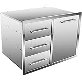 Outdoor Kitchen Drawer Combo, BBQ Access Trash Drawer Combo with Triple Stainless Steel Drawers(Left), Outdoor Kitchen for BBQ Island, Grilling Station, Outside Cabinet (28" W x 19.6&ldquo;D x 20.1" H)