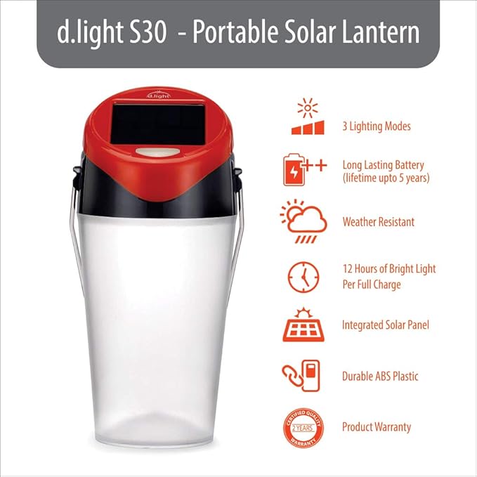 d.light S30 Solar Rechargeable LED Camping Lantern Light for Emergency Preparedness, Tent